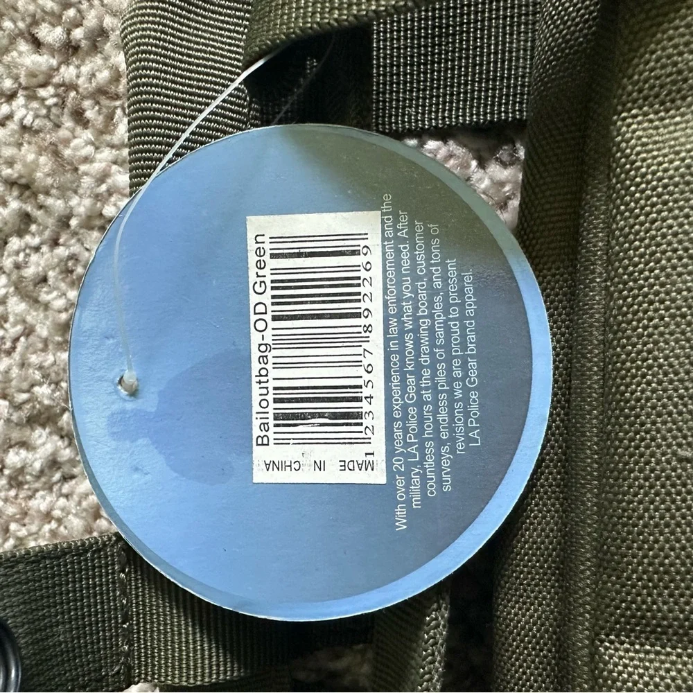 NWT LA Police Gear Tactical Bail Out Gear Bag Military Green Shoulder Strap New‎